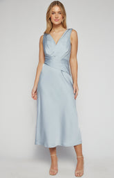 SOGNA COL Cross Front Satin Midi Dress SDR1593A